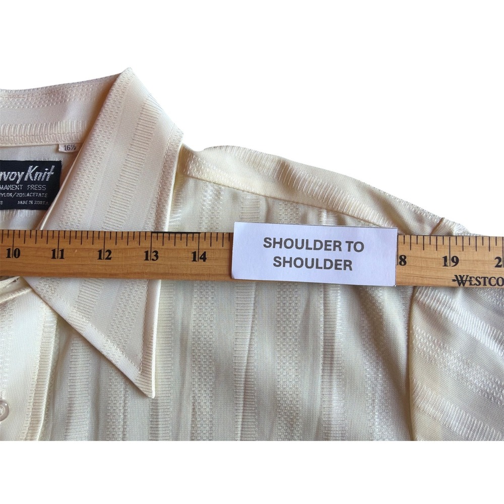 Vintage 70s Envoy Knit Shirt Mens Large Yellow Wide Collar Short Sleeve Retro - Picture 6 of 10